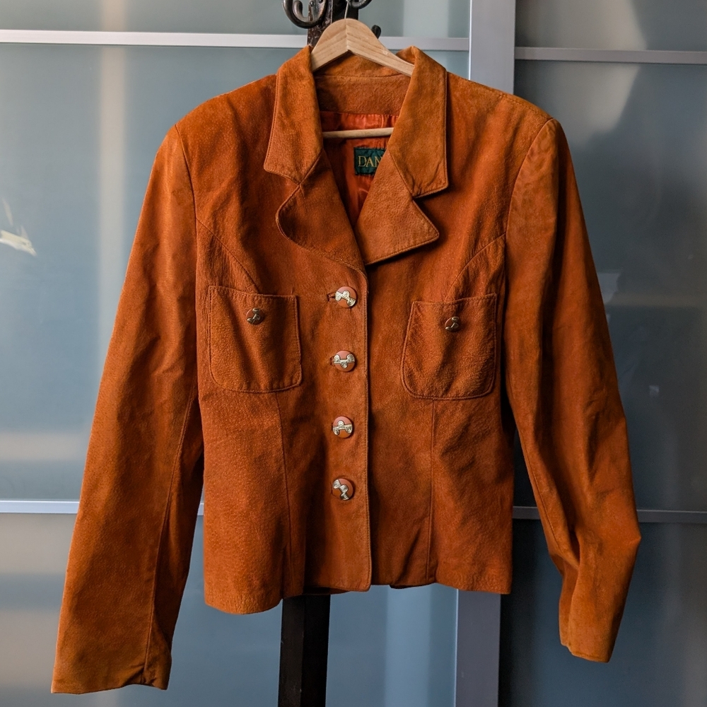 📼🇨🇦 Awesome Vintage Danier Orange Suede Jacket With Retro Buttons - Large